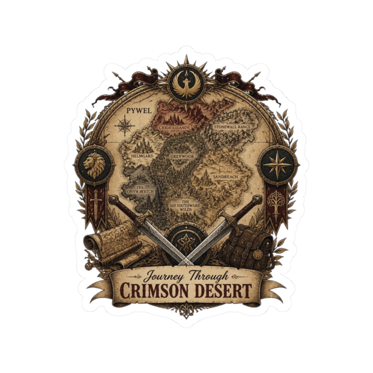 Crimson Desert "Journey Through CRIMSON DESERT" Sticker - alternate angle 1, merchandise